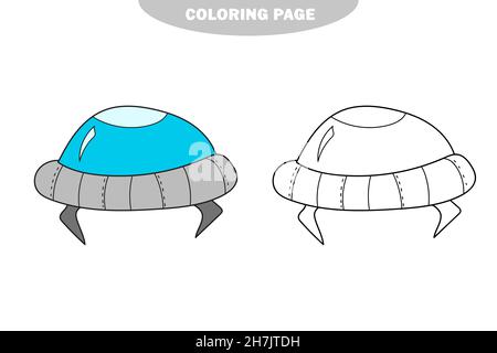Simple coloring page. UFO to be colored, the coloring book for preschool kids with easy educational gaming level. Color and black and white version Stock Vector