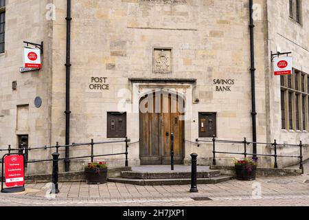 Shaftsbury, England - June 2021: Exterior view of the entrance to the old post office in the town cenre Stock Photo