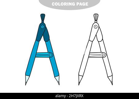 Simple coloring page. Geometry compass divider outline vector icon for coloring book. School instrument. Color and black and white version Stock Vector