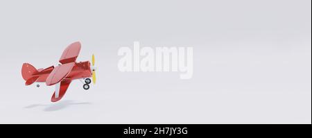 Small propeller plane take off. Banner with copy space. Air transport and starting concept. 3d rendering Stock Photo