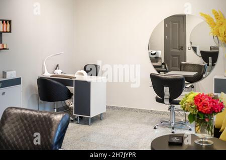 Interior of modern bright hair salon, manicure salon, or beauty salon Stock Photo