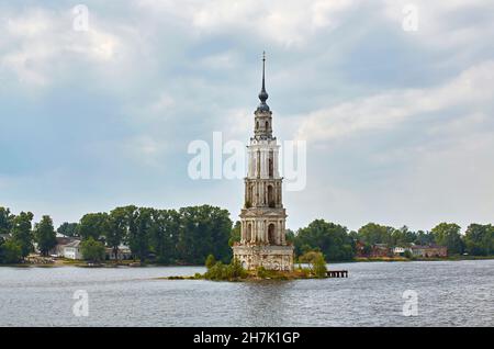 Bell tower of the flooded Nicholas Cathedral in Kalyasin, Kalyazin, upper reaches of the Volga, Uglich Reservoir, Moscow-Volga Canal, Tver Oblast, Rus Stock Photo