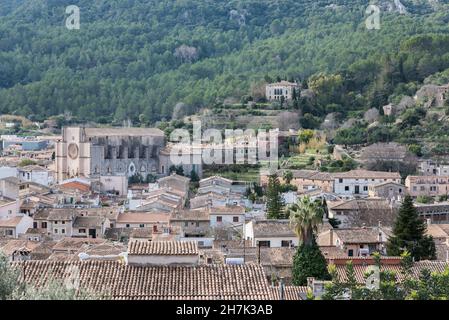 Valldemossa, Mallorca / Spain - 12 26 2017: Tourists looking at a panorama of the village and the mountains Stock Photo