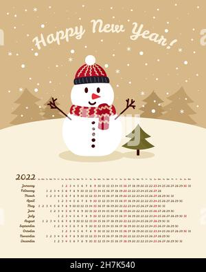 Christmas 2022 Day Of The Week Calendar 2022 Year. Snowman In Hat And Scarf With Christmas Tree. Merry  Christmas And Happy New Year. Color Vector Template. Week Starts On Sunday  Stock Vector Image & Art - Alamy