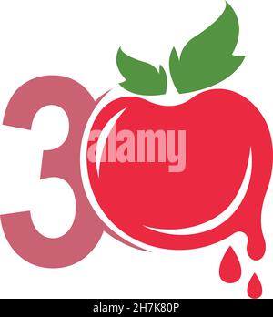 Number 3 with tomato icon logo design template illustration vector Stock Vector