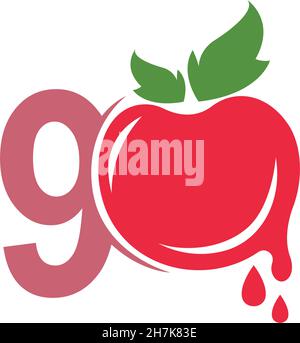 Number 9 with tomato icon logo design template illustration vector Stock Vector