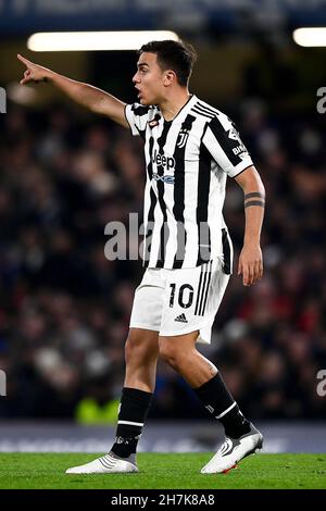 London, United Kingdom. 23 November 2021. Paulo Dybala of Juventus FC gestures during the UEFA Champions League football match between Chelsea FC and Juventus FC. Credit: Nicolò Campo/Alamy Live News Stock Photo
