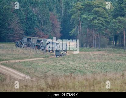 British army utility support vehicle in action on a military exercise, Wiltshire UK Stock Photo