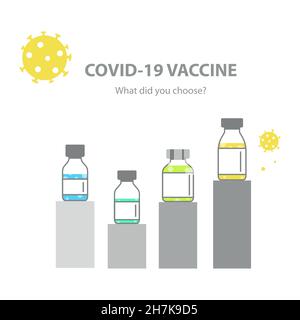 A variety of covid-19 vaccines from different manufacturers. A comparison of quality, price, effectiveness, and side effects. Stock Vector