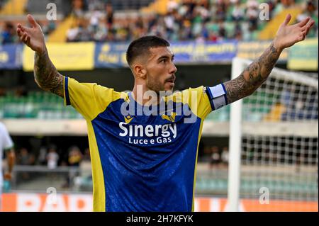 Verona, Italy. 21st Aug, 2021. Mattia Zaccagni (Verona) portrait during Hellas Verona FC vs US Sassuolo (portraits), italian soccer Serie A match in Verona, Italy, August 21 2021 Credit: Independent Photo Agency/Alamy Live News Stock Photo