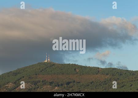 View of Monte Faro in Galicia in Spain with the relay station working Stock Photo