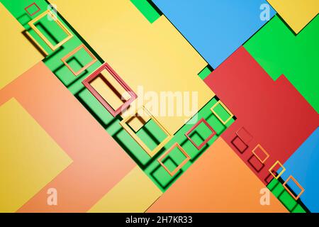 Three dimensional abstract background of colorful frames and rectangles Stock Photo