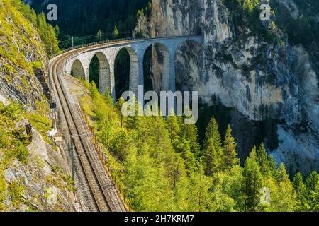 Switzerland, Graubunden Canton, Landwasser Viaduct in summer Stock Photo