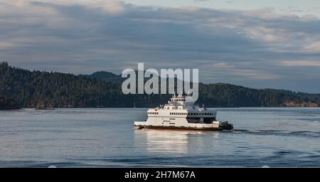BC ferrie carry cars, trucks, and passengers between Vancouver and Victoria and Gulf Islands. Stock Photo