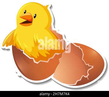 Chick hatching from an egg on white background illustration Stock Vector