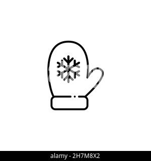Knitted winter gloves. Christmas mittens with snowflake. Pixel perfect, editable stroke vector icon Stock Vector