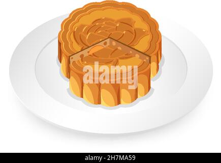 Isolated mooncake on white plate illustration Stock Vector