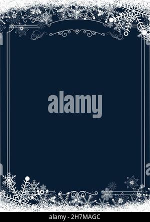 A3 size vertical Cafe menu - Winter snowflake retro border and Christmas blue background background Stock Vector