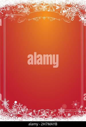 The winter Christmas gradient red blank background with snowflake retro border Stock Vector