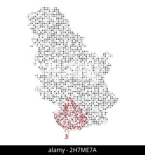 Abstract dotted black and white halftone effect vector map of Serbia & Kosovo. Country map digital dotted design vector illustration. Stock Vector