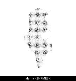 Abstract dotted black and white halftone effect vector map of Tunisia. Country map digital dotted design vector illustration. Stock Vector