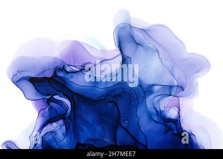 Alcohol Ink Translucent. Modern Whale Color Fluid Art. Indigo Perfect Backdrop. Liquid Purple Flow Wallpaper. Navy Ink. Abstract Background Wave. Stock Photo