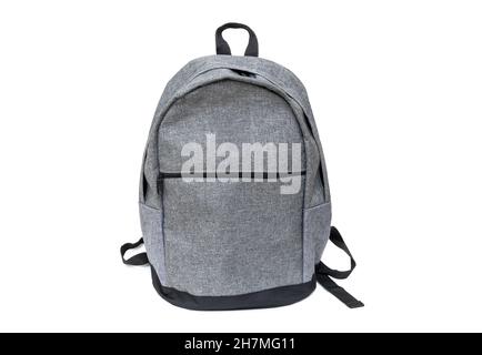 Classic gray backpack isolated on white Stock Photo