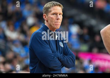 Gonzaga Bulldogs head coach Mark Few looks on during the first half of an NCAA basketball game as a part of the Empire Classic, Tuesday, Nov. 23, 2021 Stock Photo