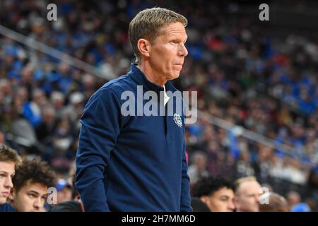 Gonzaga Bulldogs head coach Mark Few looks on during the first half of an NCAA basketball game as a part of the Empire Classic, Tuesday, Nov. 23, 2021 Stock Photo