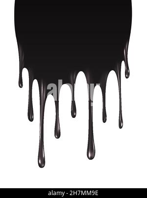 Realistic black paint drips isolated on a white background. The flowing black liquid. Dripping paint. Vector illustration Stock Vector