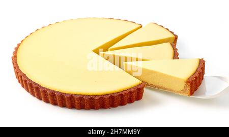 fresh sliced mango vegan cake isolated on white background Stock Photo