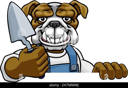 Bulldog Bricklayer Builder Holding Trowel Tool Stock Vector