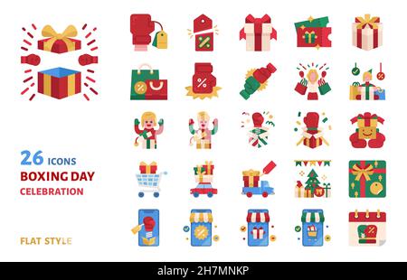 Boxing day sale flat icon vector set illustration Stock Vector