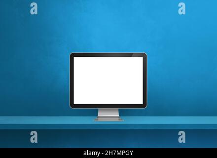 Computer pc - blue wall shelf background. 3D Illustration Stock Photo -  Alamy