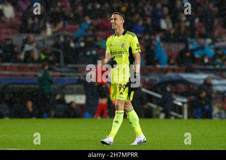 Barcelona, Spain. 23/11/2021, Odysseas Vlachodimos of SL Benfica during the UEFA Champions League match between FC Barcelona and SL Benfica at Camp Nou in Barcelona, Spain. Credit: DAX Images/Alamy Live News Stock Photo