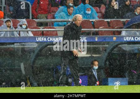 Barcelona, Spain. 23/11/2021, Jorge Jesus of SL Benfica during the UEFA Champions League match between FC Barcelona and SL Benfica at Camp Nou in Barcelona, Spain. Credit: DAX Images/Alamy Live News Stock Photo