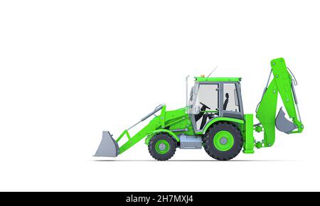 green bulldozer with excavator arm.3d render Stock Photo