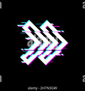 Rewind button isolated jump forward sign ui game design element with glitched effect. Vector digital noise arrow pointing right on malfunction display Stock Vector