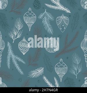 Simple Christmas seamless pattern. Snowflakes with different ornaments. On black background Stock Vector