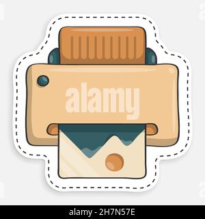 cartoon icon of doodle inkjet printer. Printing documents in office using copiers. Vector isolated on white background Stock Vector