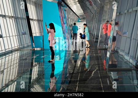 Viewing platform on the 492-metre-high Shanghai World Financial Center, nicknamed The Bottle Opener, Shanghai, People's Republic of China Stock Photo