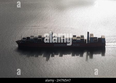 Container ship, shipping company, Hamburg Sued, Cap San Marco, Hamburg, Schleswig Holstein, Lower Saxony, Elbe, container, logistics, sea route Stock Photo