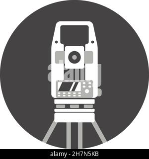 Theodolite on tripod. Geological survey, engineering vector flat style icon. Geodetic equipment. Geology research illustration, sign Stock Vector