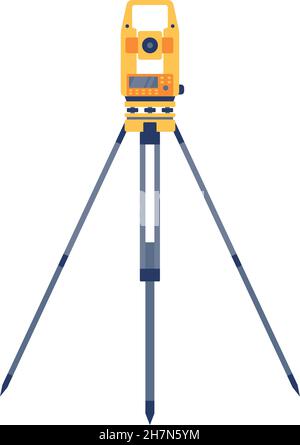 Tacheometer,Theodolite on Tripod, Geological Survey, Engineering Equipment for Measurement and Research Flat Style Vector Illustration Stock Vector