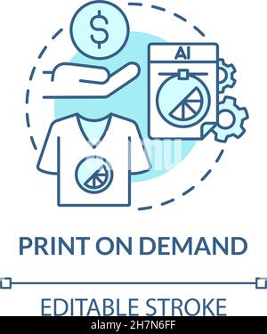 Print on demand blue concept icon Stock Vector