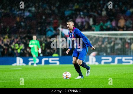 Barcelona, Spain - November 23, 2021, Clement Lenglet of FC Barcelona during the UEFA Champions League, Group E football match between FC Barcelona and SL Benfica on November 23, 2021 at Camp Nou stadium in Barcelona, Spain - Photo: Marc Graupera Aloma/DPPI/LiveMedia Stock Photo