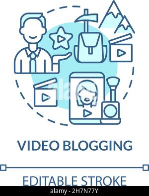 Video blogging blue concept icon Stock Vector