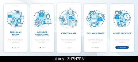 Approaches to make money online onboarding mobile app page screen Stock Vector