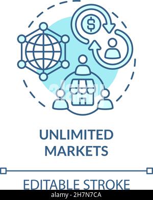 Unlimited markets blue concept icon Stock Vector