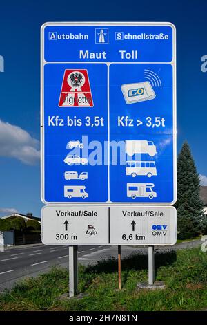 Toll, information board motorway and motorway, Feldkirch, Austria Stock Photo
